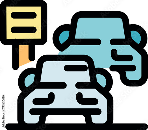 Vehicles parked in designated paid parking area, highlighting urban parking management and regulations