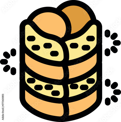 Stacked wafer cookies with chocolate chips, creating a tempting treat