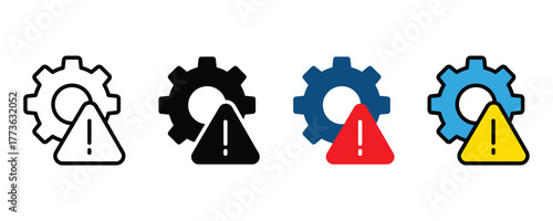Failure icon set. Gear with an exclamation mark icon vector. Symbolizing malfunction, error