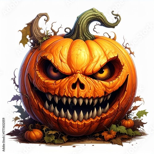 Aggressive jack-o'-lantern with sharp teeth