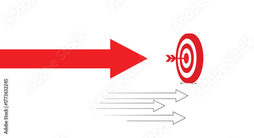 A prominent red arrow and multiple smaller grey arrows are directed towards a bullseye target, illustrating concepts of focus, aspiration, and success.