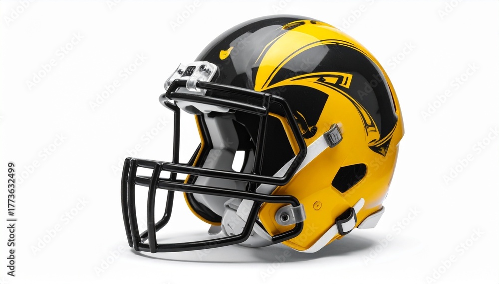 Fototapeta premium Black and yellow football helmet with winged design symbolizing team identity and bold athletic style