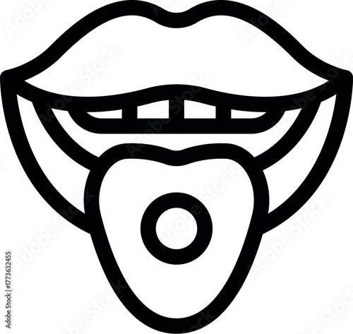 Mouth with tongue piercing showing, body modification, vector illustration in black and white
