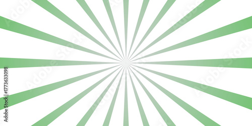 Green sunburst radial burst pattern with gradient effect on a white background, abstract graphic design element for backgrounds and banners