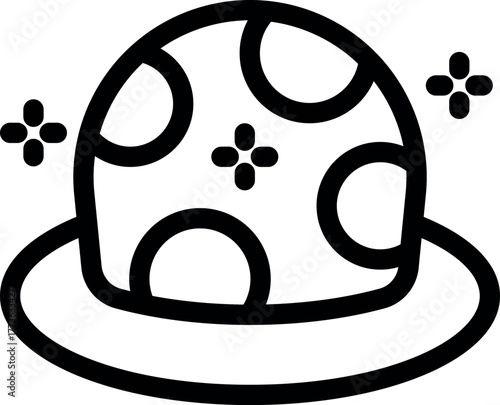 Minimalist vector icon of a round spotted ball resting on a plate, sparkling clean and ready for a game or meal