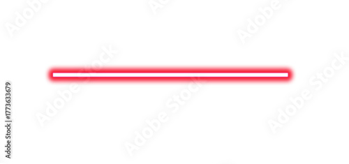 Red glowing horizontal laser beam with a distinct white core stripe, emitting vibrant light, signifying connection, technology, futuristic energy, and warning on a clean background