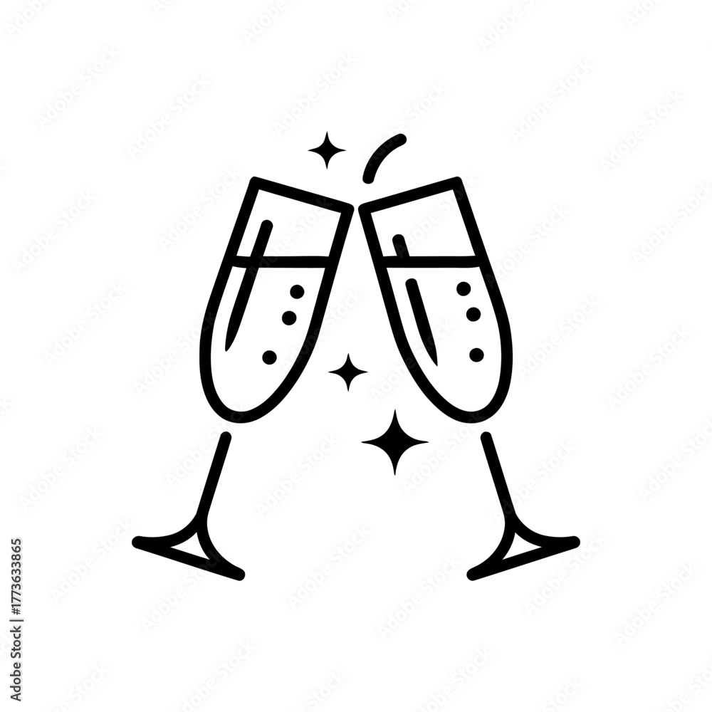 Obraz premium Champagne glasses Icon on White Background Vector Art Illustration on white background.