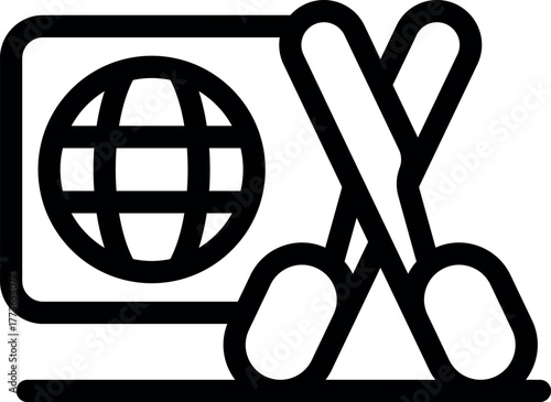 Crossed lines over a globe symbolize restricted access, internet censorship, or global communication disruption
