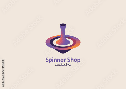 A sleek and modern logo for a spinner shop showcasing dynamic shades of purple, orange, and blue, representing fun, play, and creativity in a contemporary manner.