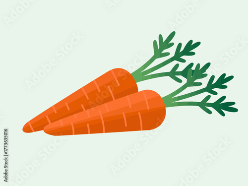 The image depicts two vibrant orange carrots with green tops, representing freshness and health, perfect for promoting nutrition and organic products.