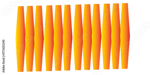 Bright orange paper bag with a colorful pattern design next to a plastic straw and many art objects