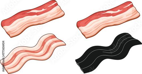 Illustration of four pieces of bacon on a white background surface