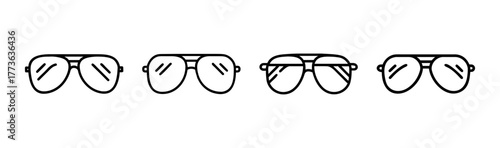 Collection of four hand-drawn aviator sunglasses outline icons for fashion and style