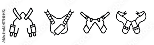 Four simple line art icons of bandoliers or straps for carrying ammunition or gear