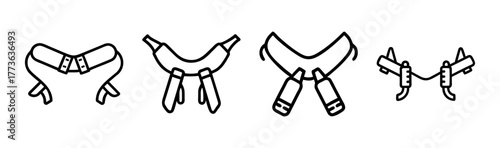 Collection of hand-drawn style bandolier icons for martial arts and sports gear