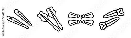 Collection of diverse hair barrettes and bobby pins stylized line art sketches