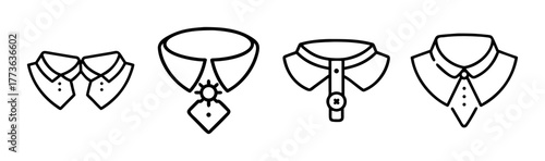 Collection of vintage shirt collar styles and tie accessories for fashion design