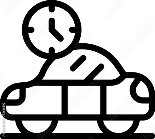 Clock showing time over a car representing car sharing, rental or time management concept