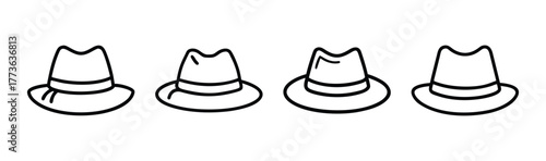 Four hand drawn style fedoras arranged in a row classic style hats for fashion and design
