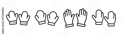 Set of hand-drawn glove icons representing different styles for winter and everyday wear