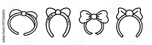 Collection of four unique bow headbands simple line art style for accessory design
