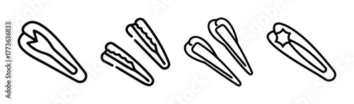 Group of four simple outline hair clips in different positions and arrangements