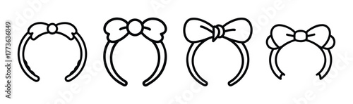 Collection of four decorative bow headbands simple outline style accessory set