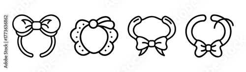 Four cute bow headbands and hair accessories line art collection