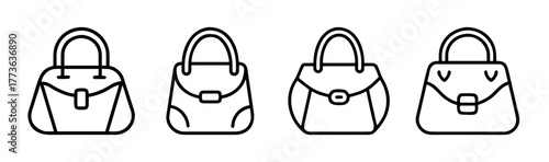 Collection of four sketch style handbags and purses ready for fashion design