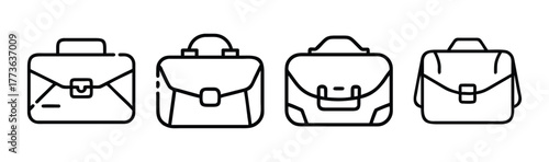 Collection of four simple briefcase icons representing different styles and designs