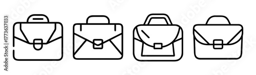Four hand-drawn style briefcases side-by-side showing different sizes and designs