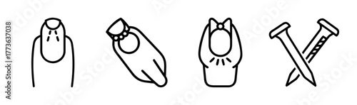 Hand jewelry and construction nails icon set nail art accessories diy crafts