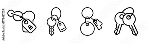 Collection of hand drawn keychains with keys and tags simple icons for security and access