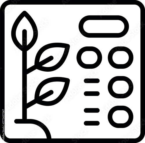 Line drawing of a growing plant displayed alongside a data chart, symbolizing sustainable growth and environmentally conscious practices