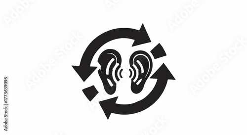Symbolic representation of communication and feedback loop with ears and arrows.