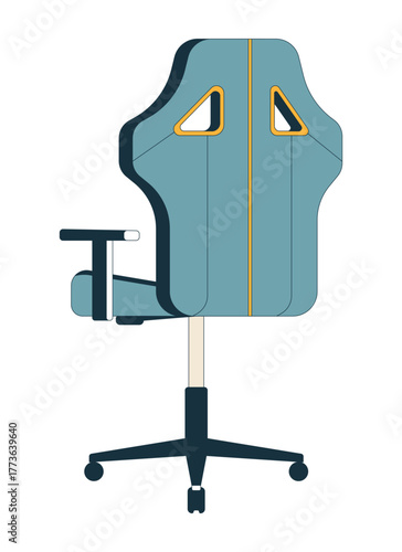 Ergonomic gaming office chair 2D cartoon object. Comfortable furniture. Adjustable seat, swivel chair with padded cushion isolated element flat vector clip art on white. Spot illustration