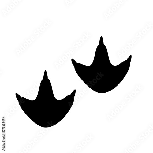 Vector illustration of two duck footprints silhouette, symbolizing bird tracks, wildlife movement, and nature pattern concept for animal design and education