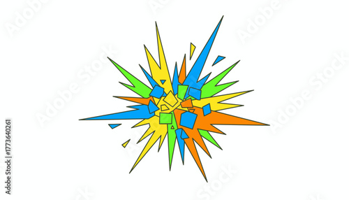 Fractured glass effects with sharp angles and vivid colors embodying a sense of surprise and fragmentation.