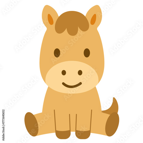 座っているかわいい馬のフラットデザインイラスト素材