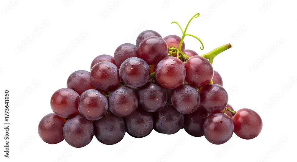 Fototapeta premium Fresh ripe red seedless grapes isolated on a clean black background