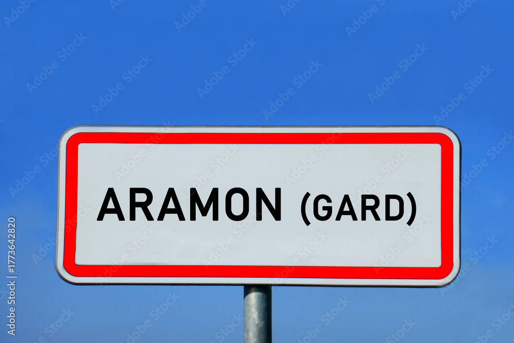 Obraz premium Ortsschild Aramon (Gard)
