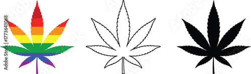 Three cannabis leaf illustrations with different styles on white background