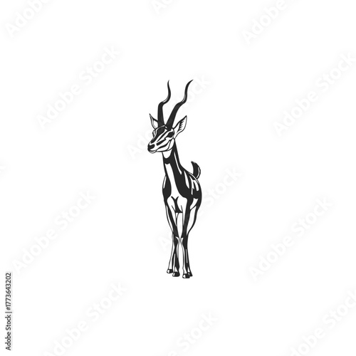 Elegant Gazelle Antelope Black Vector Illustration.