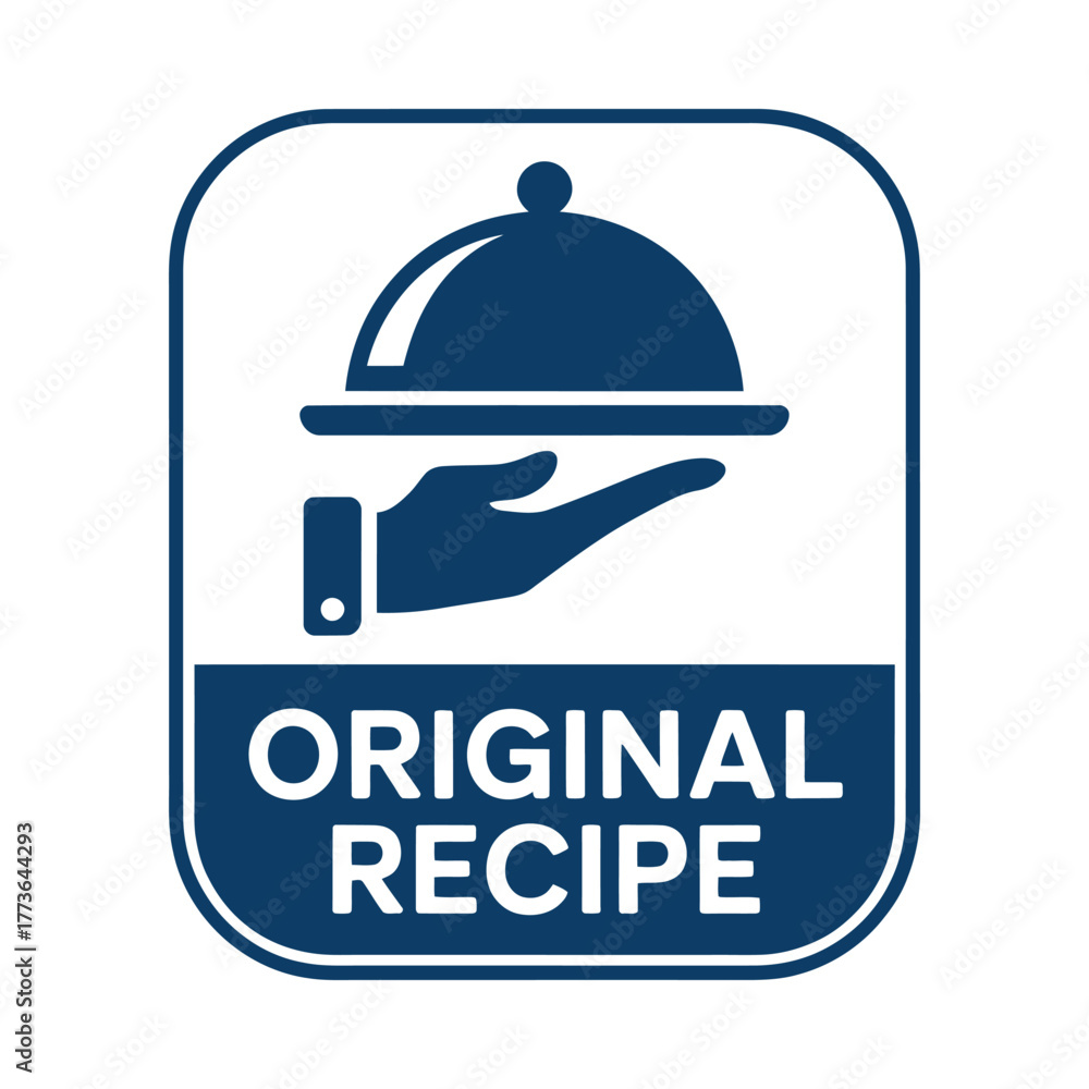 Naklejka premium Original recipe food service icon with serving hand and cloche