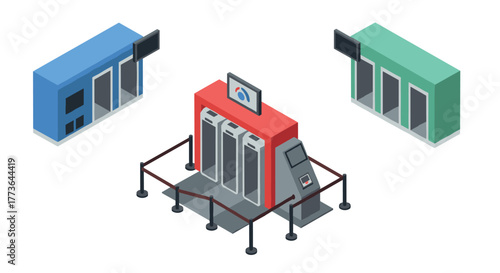 Isometric turnstile and ticket kiosk design for public transportation