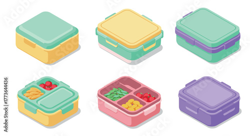 Colorful isometric lunch boxes: versatile and stackable food containers
