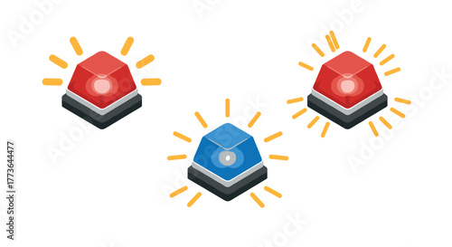 Modern 3d emergency sirens: red and blue alert icons in flat design