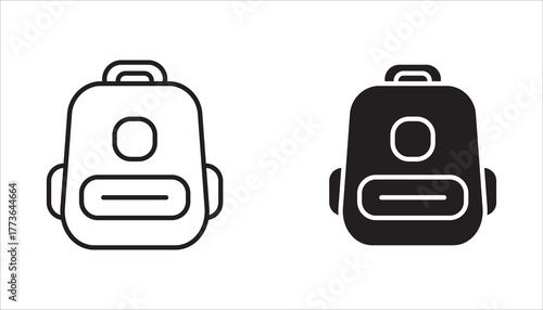 School bag  line icon set illustration. Backpack. Line style. Vector.