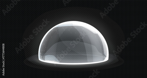 A clear, dome-shaped object with a soft, luminous glow, set against a dark, void-like background.