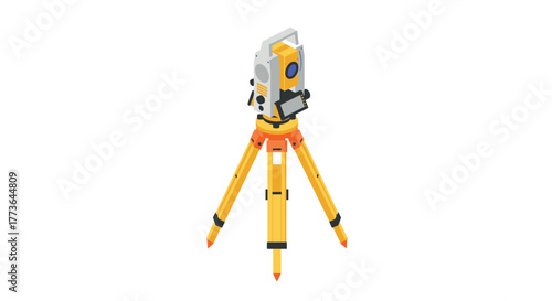 Isometric surveying equipment on tripod for precise land measurement